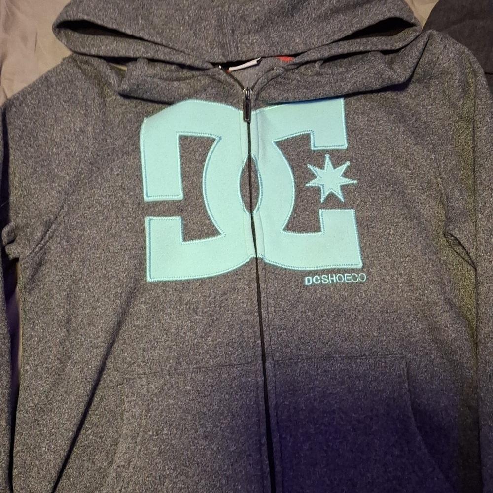 DC Gray and Blue Zip Up Sweater